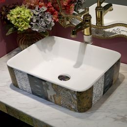 Bathroom Lavabo Ceramic Counter Top Wash Basin Cloakroom Hand Painted Vessel Sink bathroom sink rectangular antique wash basingood qty