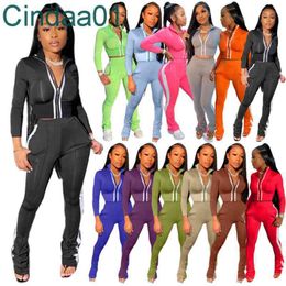 Women Tracksuits Two Pieces Set Deisgner Slim Leisure Long Sleeve Micro Flared Pants Outfits Zipper Top Trousers Jogging Suit 12 Colours