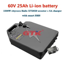 GTK waterproof 60V 25Ah Lithium ion battery pack 18650 BMS detachable for 1500W citycoco Halle X7X8X9 scooter + 2A charger