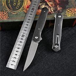 1Pcs Top Quality Flipper Folding Knife M390 Drop Point Blade Carbon Fiber+Steel Sheet Handle Outdoor EDC Pocket Knives