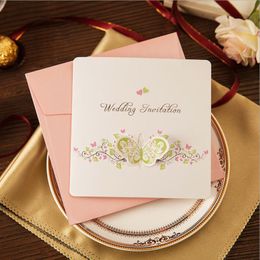 (50 pieces/lot) Korean Style Pop Up Butterfly Wedding Invitation Card Printable & Customise White Marriage Cards IC026