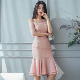 Elegant Spaghetti straps Pink Bodycon Pencil Dress Sexy Off shoulder Ruffles patchwork Dress Women Summer Slim Sheath Dress 210514