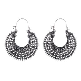 Fashion Ethnic Gypsy Boho Drop Earrings For Women Antique Silver Plated Carved Hollow Vintage Earrings brincos