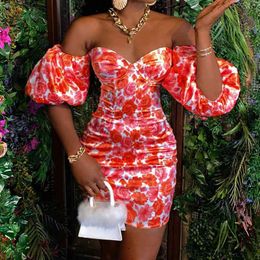 Women Summer Dress Sexy Off The Shoulder Bodycon Elegant Flower Mini Celebrity Club Night Party 210422