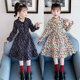 Girls Winter Dress Long Sleeve Floral Autumn Thicken Kids Princess Dresses for Girls Clothing Ruffle Children Dress 12 13 Years Q0716