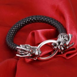 Bangle Fashion Domineering Design Leather Weaving Chinese Dragon Bracelet Men's Rock Party Locomotive Jewellery