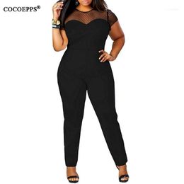 Women's Jumpsuits & Rompers Wholesale- 2021 4XL Plus Size Sexy Bodycon Clothing Women Short Sleeve Casual Mesh Patchwork Vintag