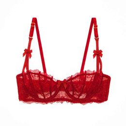 NXY sexy setVarsbaby Christmas red bra set 1/2 cup transparent thong sexy lingerie 1127