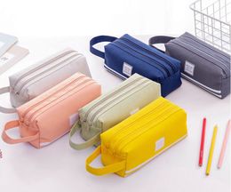 Double layer Oxford cloth pencil case Korean version simple large capacity pupil portable zipper stationery bag