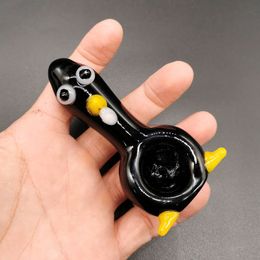 Penguin Shape Glass Hand Pipes Pyrex Spoon Black Smoking Pipe Mini Small Bowl Unique Pot Pieces