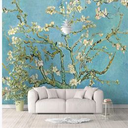 European-style peach blossom hand-painted retro branches wallpapers 3d stereoscopic wallpaper
