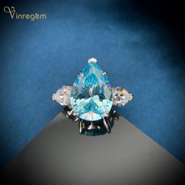 ring aquamarine UK - Cluster Rings Vinregem Fashion 100% 925 Sterling Silver Pear Cut Created Moissanite Aquamarine Gemstone Wedding Engagement Fine Jewelry