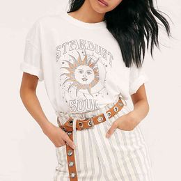 Jastie Stardust Soul Art Graphic Tee Shirt Women O-Neck Short Sleeve Summer Cotton White T-Shirts Oversize Casual Boho Tops 210419