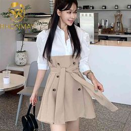 Summer Womens Dresses Arrival Shirt Dress 3/4 Sleeve Double-Breasted Belt Patchwork Casual Women 210506