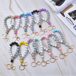 Fashion Charm Jewellery Multi Silicone beads bracelet Circle Wristlet Keychain Bangles Key chain for Women Girls