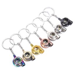 Metal Turbo Keychain Sleeve Bearing Spinning Auto Part Model Turbine Turbocharger Key Chain Ring 7 Colours