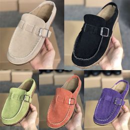 2021 Summer Women Scuffs Booties Round Toe Fashion Flat Leather Sandal 5 Colors Beach Slipper Womens Casual Shoes big size 35-43 W7