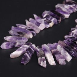 15.5 "strand Natural Amethysts Top Drilled Slice Loose Beads,Raw Crystal Quartz Rectangle Slab Pendants Necklace Jewellery Making