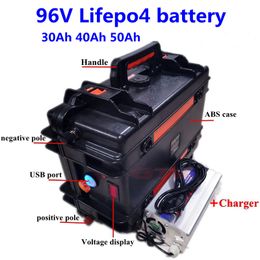 Waterproof LiFepo4 96V 30Ah 40Ah 50Ah lithium battery with bms for solar energy storage motorcycle tricycle EV+5A Charger