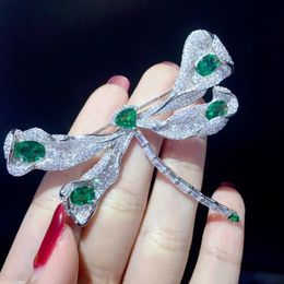 green Colour 925 sterling silver with cubic zircon dragonfly brooch pins fine women Jewellery