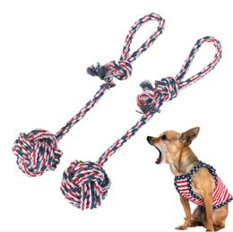 Dog Toy Puppies Chew Tooth Cleaning Cotton Rope ball with Handle Knot Bite Resistant Balls Teeth Molars Pet training funny Toys For Small medium Dogs