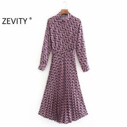 women vintage geometric print casual sashes shirt dress chic female long sleeve pleated vestidos party dresses DS4157 210420