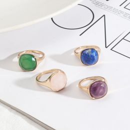 Fashion Round Pink Rose Quartz Purple Green Healing Crystal Rings Natural Stone Ring Geometric gold Plated white blue for Women Jewellery gift