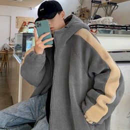Hong Kong style cotton coat jacket lamb plush men's winter Korean version of the loose trend male youth 210526