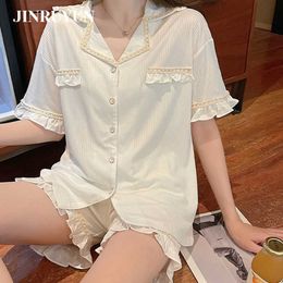 Pajamas women set short sleeves pure cotton Korean home clothes Ladies sexy Nightwear Suit Sleepwear Summer Q0706