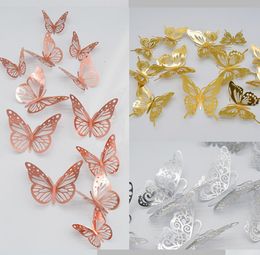 3D Metal Texture Paper Hollow Butterfly Wall Stickers House Decoration Living Room Badroom Simulation Solid Color High-Quality Modern Simple SN2682