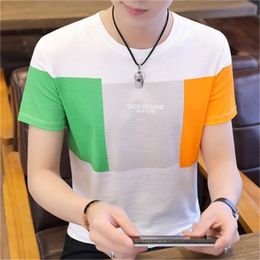 Korean version of the trend loose solid color round neck casual tide brand men's seven-point sleeve shirt 210420