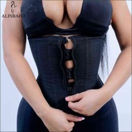 Women Latex Waist Trainer Body Shaper Corsets with Zipper Cincher Corset Top Slimming Belt Black Shapers Shapewear Plus Size 211112