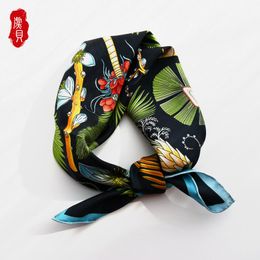 Luxury black natural scarf printed trees women 100% real silk high quality medium square soft wrap shawl gift for lady