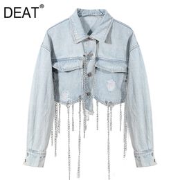 Spring And Summer Fashion Casual Loose Thin Lapel Long Sleeve Chain Decoration Short Denim Jacket Women's SH740 210421