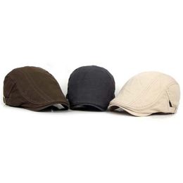 Beret Cap Women Men Retro British Style Pure Colour Cotton Adjustable Outdoor Hats