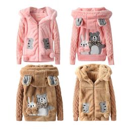 Girls Hooded Jackets Woolen Coats Winter Kids Outerwear Girl Warm Thick Zip Jacket Children Clothing For 211011