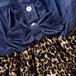 Autumn Toddler Kids Baby Girl Clothes Denim Patchwork Leopard Print DrPrincParty Dresses Wholesale