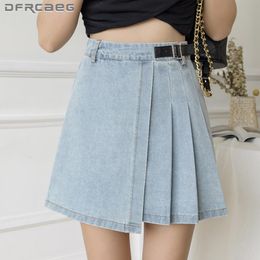 Black Basic Summer Women Denim Pleated Skirts With Button 2021 High Waist Streetwear BF Style Mini Skirt Jeans Femme