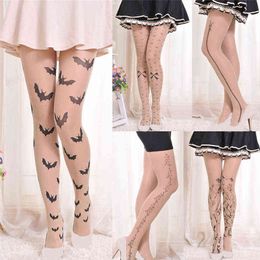 Women Tattoo Tights Lolita Fancy Pantyhose Transparent Long Female Tattoo Hosiery Cute Patterns Printed Pantyhose Ladies Gifts Y1130