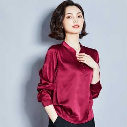 Korean Women Silk Blouse Woman Long Sleeve s Elegant Shirt Autumn V Neck Ladies Tops Plus Size 5XL 210604