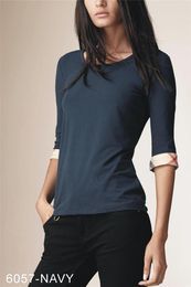 new design Half sleeve cotton o-neck t-shirt fashion brand high quality plaid ladies T-shirts black white pink S-XXL