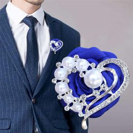 Decorative Flowers & Wreaths Men's Lapel Pin Suit Elastic Bracelet Love Heart Rhinestone Pearl Handmade Bride Bridesmaid Wrist Corsage T064