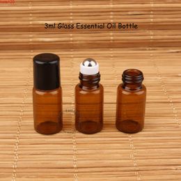 200pcs/Lot High Quality 3ml Amber Glass Essential Oil Bottle Small Makeup Pot Mini Roll On 1/10OZ Sample Test Refillable Vialhood qty