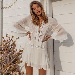 Women Beach Wear Cover-ups White Chiffon Tunic Bikini Wrap Skirt Swimsuit Cover Up Bath Dress Sarong plage pareo Q872 210420