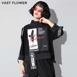 Print Letter Pattern Sweatshirt Women Hoodies Korean Fashion Pullover Patchwork Ribbon Loose Casual Clothes Spring Autumn 210930