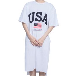 White Pink Brown Blue Crew Neck Short Sleeve Knee Length Long T Shirt Dress Casual Loose Letter D0909 Summer 210514