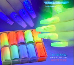 fluorescent 10rolls/box Decorations for Nails Luminous Mix Colourful Transfer Nail Foil Sticker daylight effect nails foil stickers paper