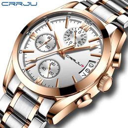Relogio Masculino CRRJU Men Luxury Brand Military Sport Watch Men's Quartz Clock Male Full Steel Chronograph Business Wristwatch 210517