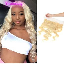 Peruvian Human Hair Blonde Colour 13*6 Lace Frontal Straight Body Wave Free Part 613# Pre Plucked Yirubeauty 14-26inch