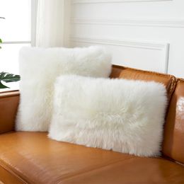 Cushion/Decorative Pillow European-Style Simple Pure Wool Sofa Cushion Leather Black And White Grey Stuffed